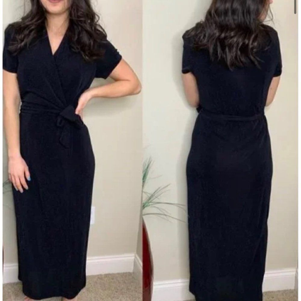 Virgo Black Sparkle Faux Wrap Dress Size 18